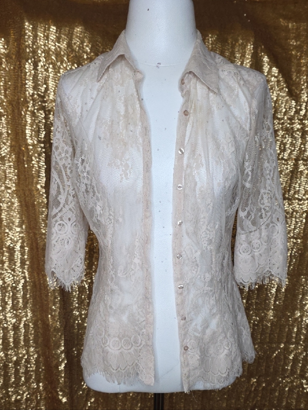 bebe Cream Lace Button-Down Shirt